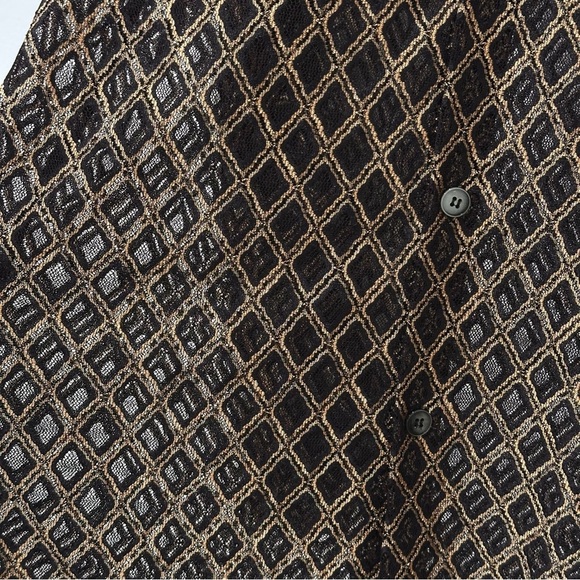 Creme De Silk Button Down Shirt Sheer Woven Lace Long Sleeve Gold Large Vintage - Picture 6 of 9